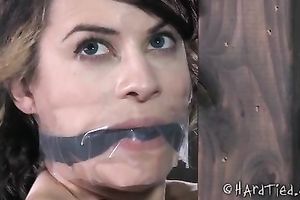 Brunette slave slutwife with great round a-hole is beaten with wooden stick