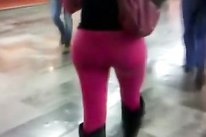 Bootyful ladyman chick in pink panties walking in public