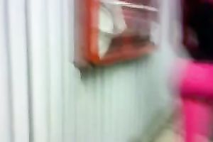 Bootyful ladyman chick in pink panties walking in public