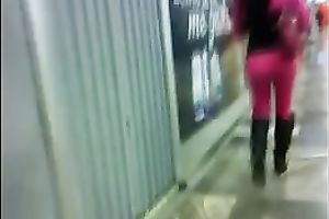 Bootyful ladyman chick in pink panties walking in public