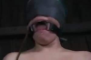 Arousing blindfolded bitch receives her cookie poked with toys