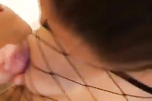 Kinky mulatto honey in fishnet underware drilled and jizzed on her face