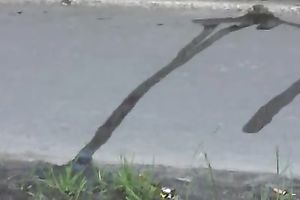 Blonde Russian honey in hot shorts releases a gallon of void urine