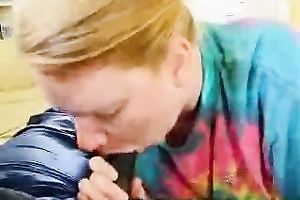 This golden-haired slut sucks my dark schlong like there's no the next day
