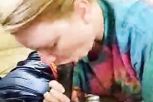 This golden-haired slut sucks my dark schlong like there's no the next day