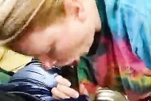 This golden-haired slut sucks my dark schlong like there's no the next day