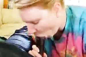 This golden-haired slut sucks my dark schlong like there's no the next day