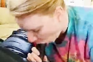 This golden-haired slut sucks my dark schlong like there's no the next day