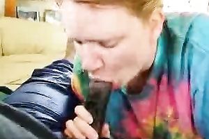 This golden-haired slut sucks my dark schlong like there's no the next day