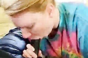 This golden-haired slut sucks my dark schlong like there's no the next day