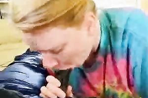 This golden-haired slut sucks my dark schlong like there's no the next day