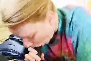 This golden-haired slut sucks my dark schlong like there's no the next day