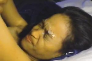 My girlfriend gives me irrumation and I goo on her lewd face