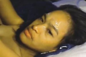 My girlfriend gives me irrumation and I goo on her lewd face