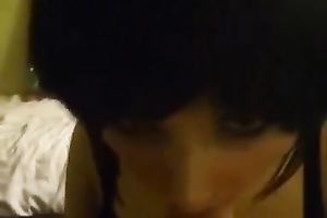 Bosomy brunette hair playgirl favours a chap with a oral and a cook jerking