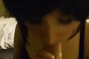 Bosomy brunette hair playgirl favours a chap with a oral and a cook jerking