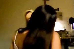 Erotic clip with us charming gals making out indoors