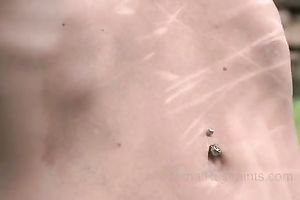 Hornifying wife with well stacked body bounded outdoors