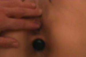 Big dark ball in the ass gap of my hottie peeping out