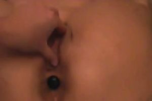 Big dark ball in the ass gap of my hottie peeping out