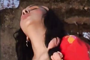 Astonishing brunette hair hottie with round boobs blows hard wang