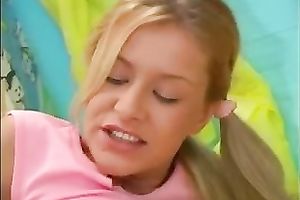 Adorable blond legal age teenager with pigtails enjoys great anal