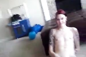 Titless hoe with tattoos sucks my shlong until that babe acquires a facial