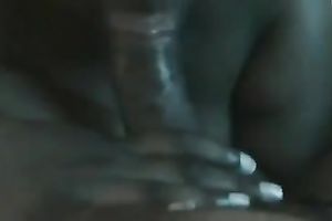 Delightful black smooth knob of my hubby in my mouth