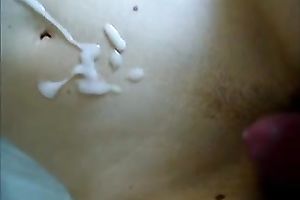 My housewife gives hand to me and lets me cum on her stomach