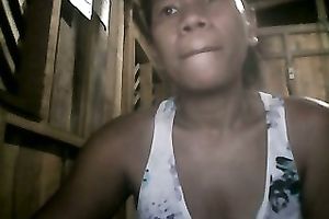 Ugly aged Filipina shows her cleavage and fingers her cunt