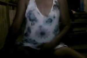 Ugly aged Filipina shows her cleavage and fingers her cunt