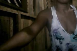 Ugly aged Filipina shows her cleavage and fingers her cunt