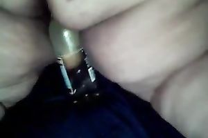 My overweight black cock sluts masturbates her anal opening with a bottleneck