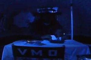 Bosomy golden-haired head foul receives double team hammered