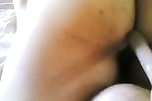 Petting my bootyful BBW wife's chocolate hole with petite marital-device