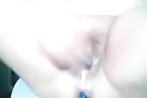 My plump slutty wife slams her love tunnel and booty with dildos