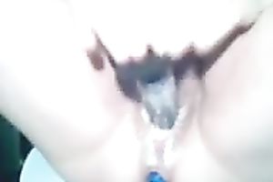 My plump slutty wife slams her love tunnel and booty with dildos