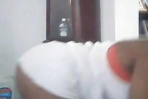 Joyful dark legal age teenager hottie with ideal round wazoo on web camera