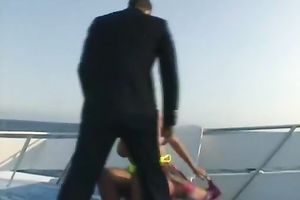 Seductive large boobed blondie has a wild sex on the yacht