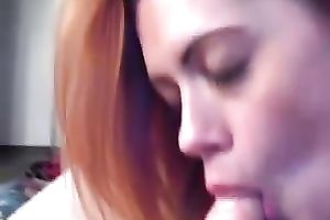 Red head excited honey pokes her ribald throat with lovely new schlong