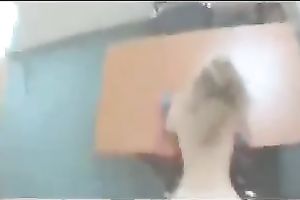 A tiny golden-haired chick with flawless butt takes my jock from behind