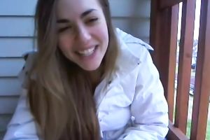 Sensual brown-haired legal age teenager rubs her fur pie to agonorgasmos in web camera solo vid