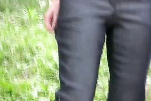 Sveta changes her garments in the street after peeing her panties