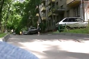 Sveta changes her garments in the street after peeing her panties