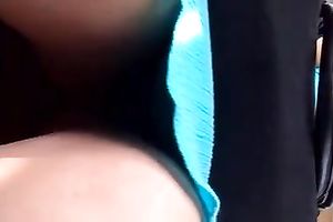 Girl in blue costume has a hawt legs - hidden livecam at the bus