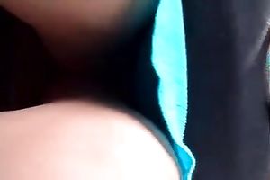 Girl in blue costume has a hawt legs - hidden livecam at the bus