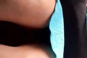 Girl in blue costume has a hawt legs - hidden livecam at the bus