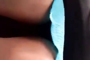 Girl in blue costume has a hawt legs - hidden livecam at the bus