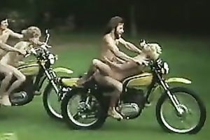 Horny bikers drill their golden-haired head girlies right on motorcycles