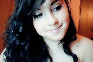 Adorable dark brown hottie shows her meatballs and muff for the livecam